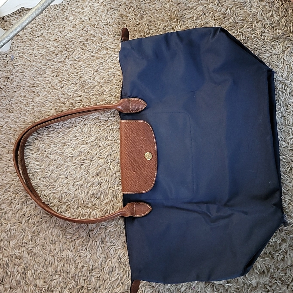 Longchamp Large Pliage Tote Shoulder Straps Navy Blue
